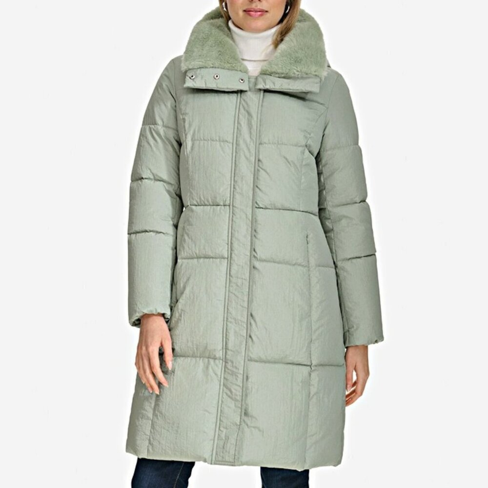Cole Haan Women's Shine Faux-Fur-Collar Hooded Puffer Coat Size M (MSRP $280)